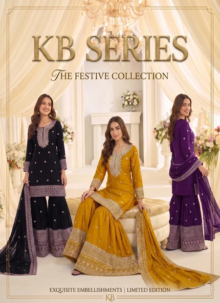 Kb 3323 Heavy Chinon Embroidery Work Sharara Suit Collections